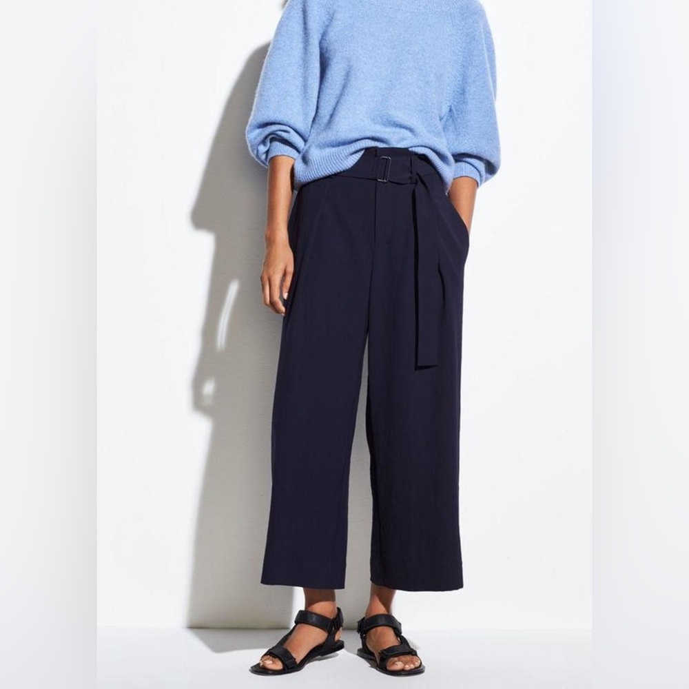 Vince wide leg belted culotte ink bay / navy blue cropped trouser